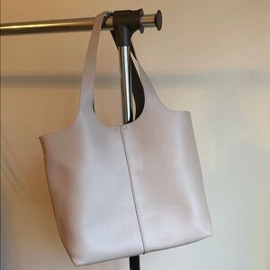 Elegant Taupe Tote Bag with Green Interior